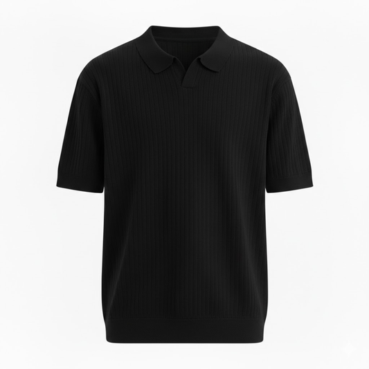 Men's Slim Fit Quick Dry Short Sleeve Ribbed Knit Polo Shirt for Golf and Casual Wear