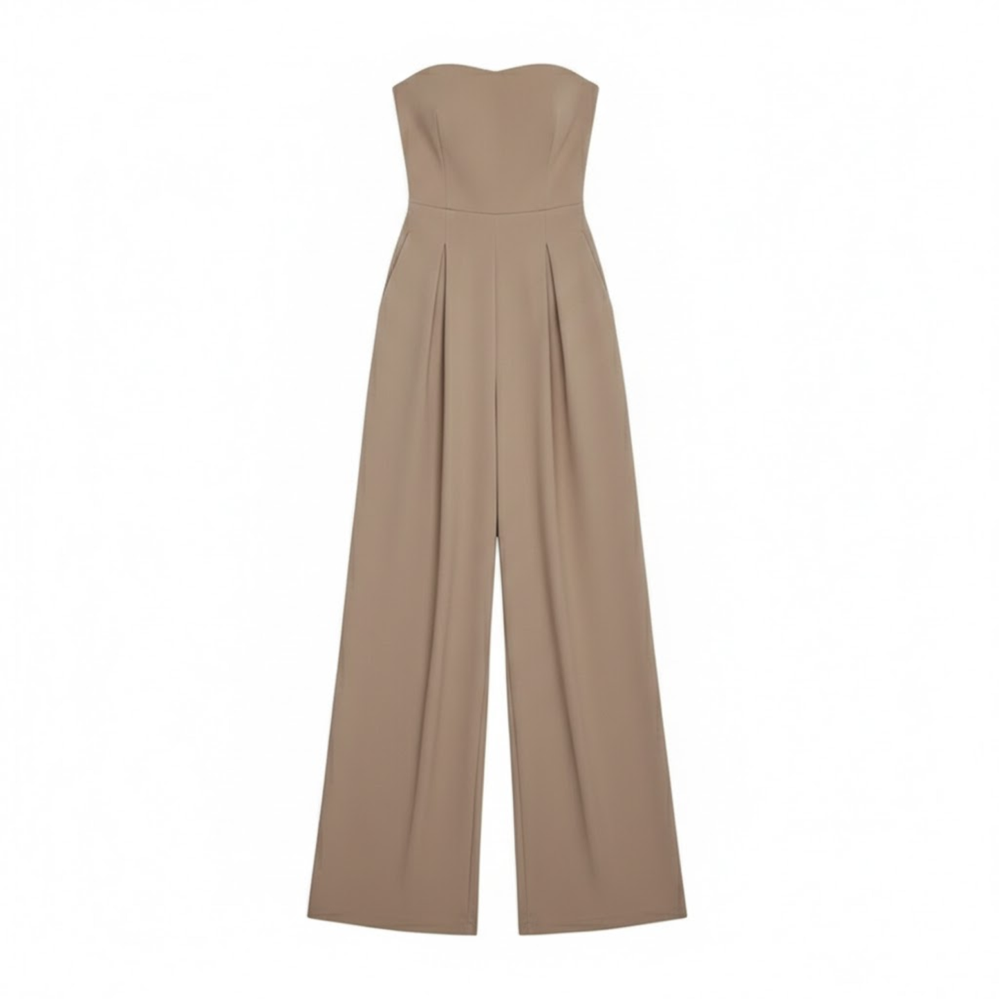 Women's Strapless Wide Leg Jumpsuit - Sleeveless Full Length Broadcloth Romper for Summer Fashion