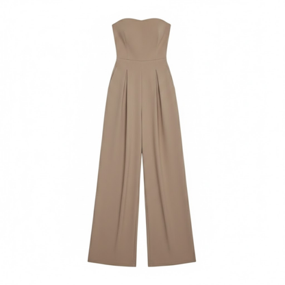 Women's Strapless Wide Leg Jumpsuit - Sleeveless Full Length Broadcloth Romper for Summer Fashion