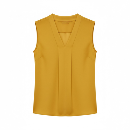 Elegant Women's Sleeveless Chiffon V-Neck Blouse with Loose Fit and Draped Front Design