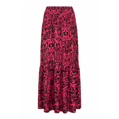 Women's High Waist A-Line Maxi Skirt with Elastic Waist - Floor-Length Printed Flare Design