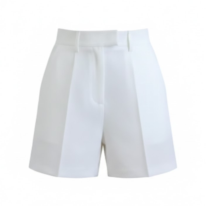 Women's High-Waisted Tailored Shorts with Button Fly and Side Pockets - Stylish Summer Apparel