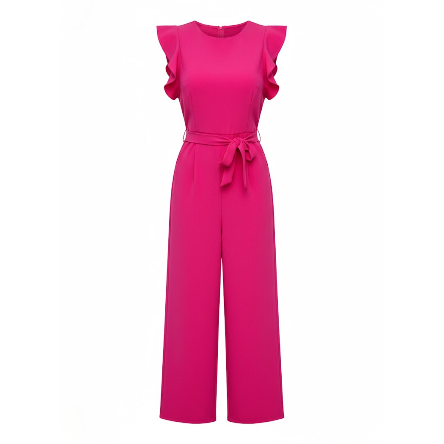 Women's High Waist Ankle-Length Jumpsuit with Flutter Sleeves and Sash - Wide Leg Romper