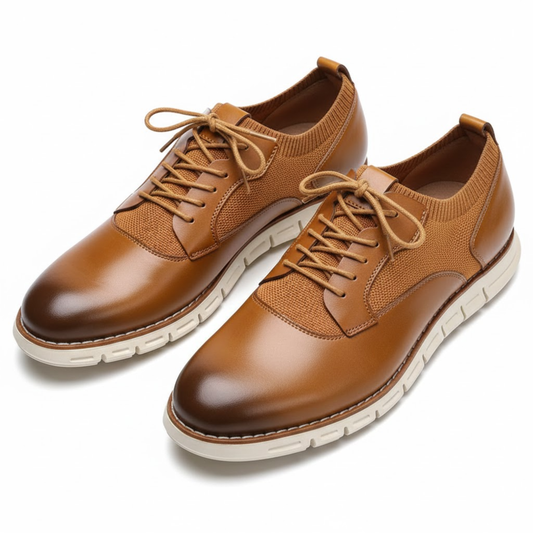 Men's Lace-Up Brogue Shoes - Pointed Toe PU Leather Casual Dress Footwear with Rubber Sole