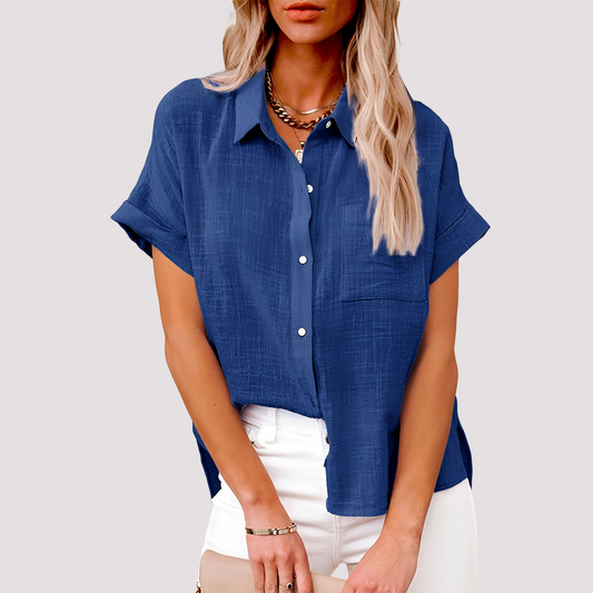 Josie - Loose-Fitting Short-Sleeve Blouse with Pocket for Women