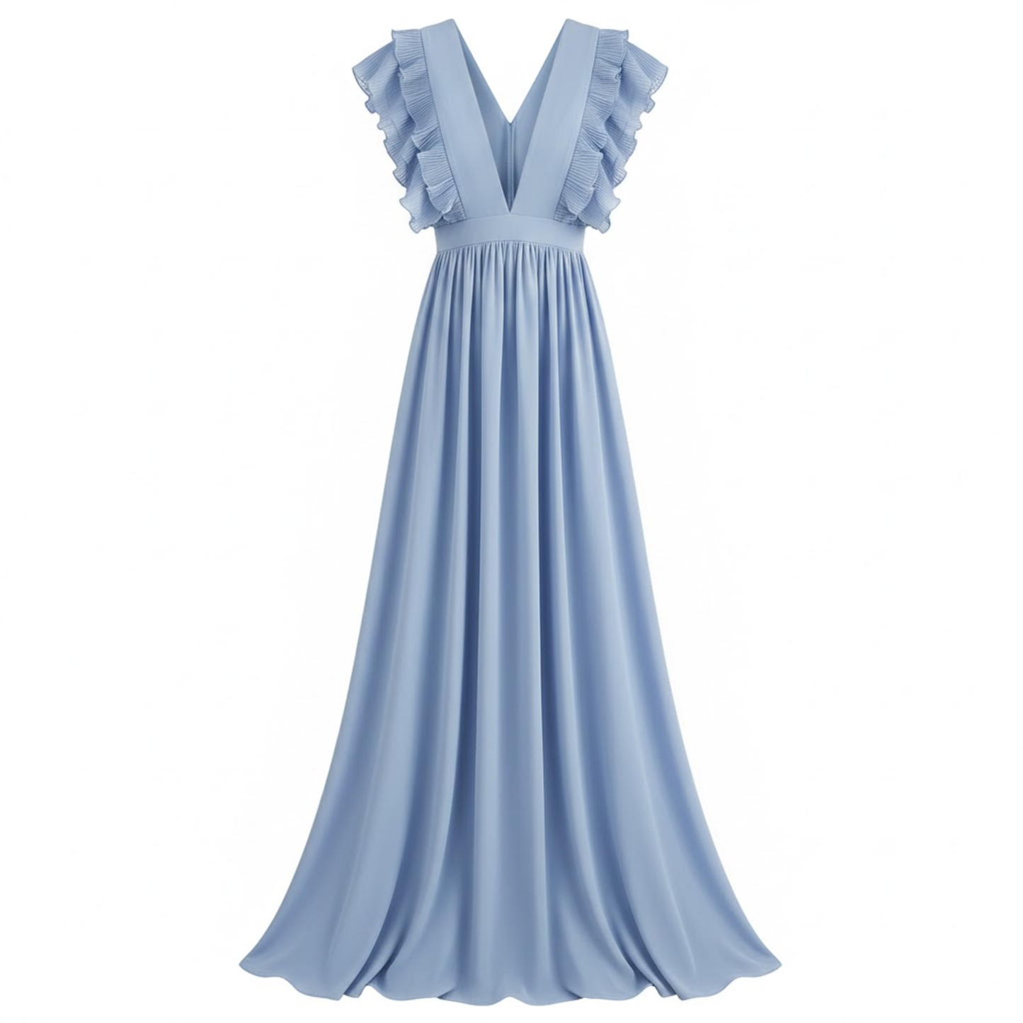 Elegant V-Neck Ankle-Length Maxi Dress with Pleated A-Line Skirt and Flowing Sleeves for Parties