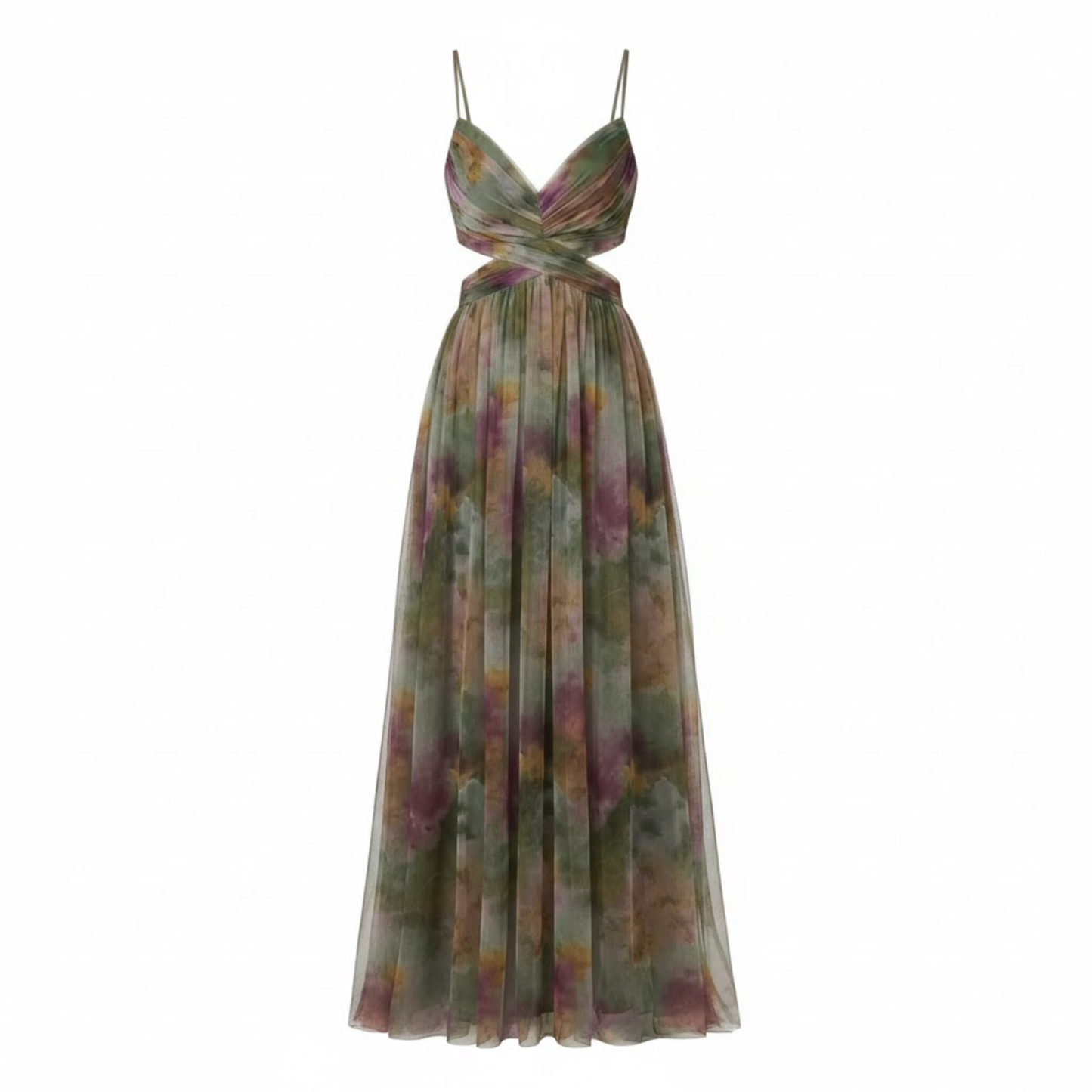 Floral Print V-Neck Cut Out Maxi Dress - Sleeveless Backless Party Gown with Lace-Up Detail