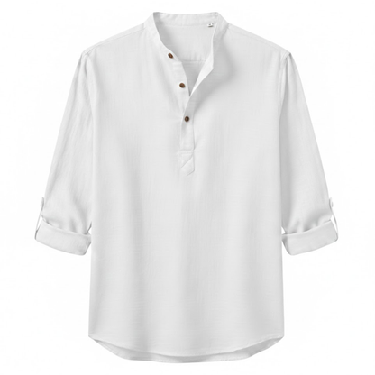 Men's Long Sleeve Cotton Linen Henley Shirt - Breathable Casual Beach Button Top