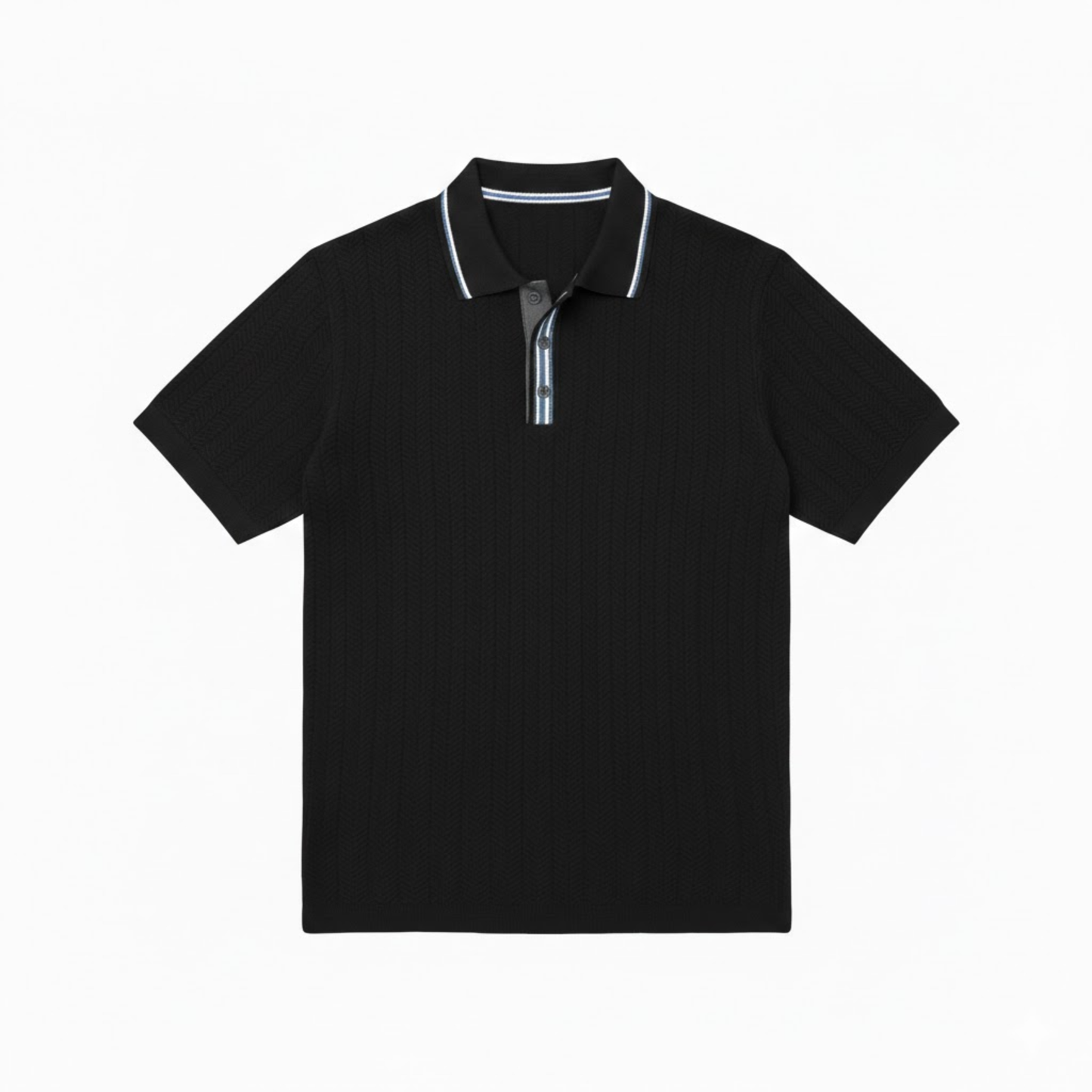 Men's Casual Short Sleeve Knit Polo Shirt - Retro Textured Viscose Button-Down Tee
