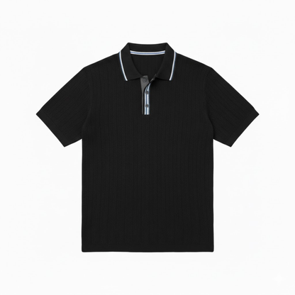 Men's Casual Short Sleeve Knit Polo Shirt - Retro Textured Viscose Button-Down Tee
