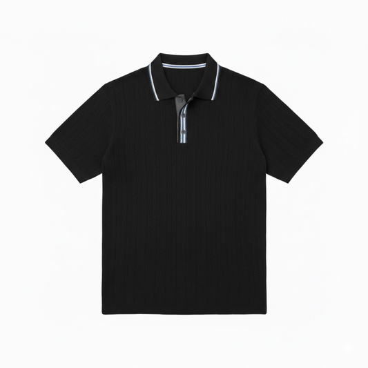 Men's Casual Short Sleeve Knit Polo Shirt - Retro Textured Viscose Button-Down Tee