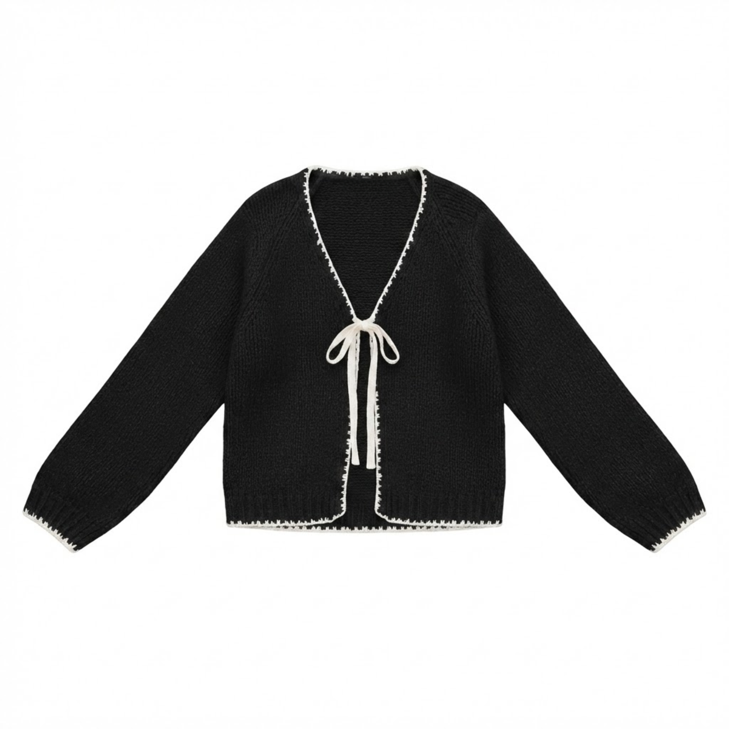 Women's Long Sleeve Knit Cardigan with Tie Front and V-Neck - Loose Fit Bow Sweater Outerwear