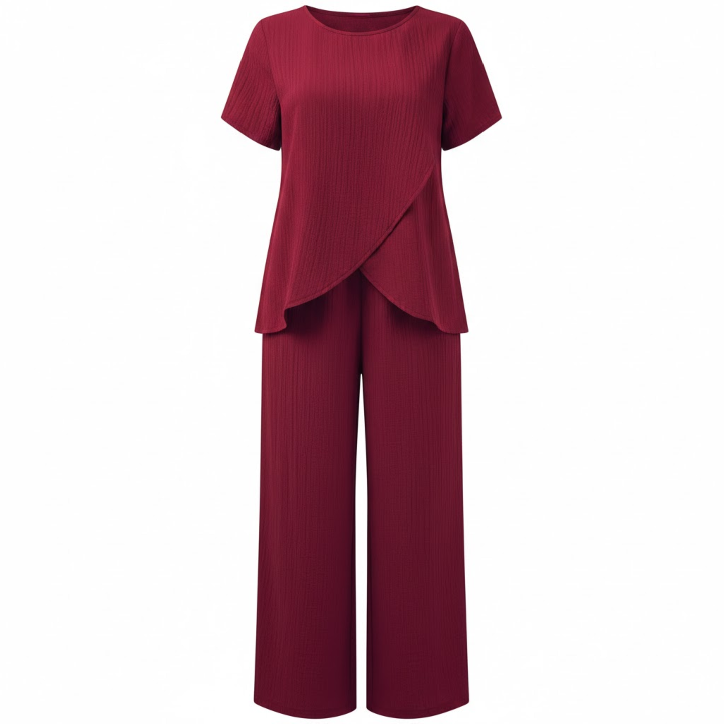 Women's Casual Two-Piece Set with Asymmetrical Split Top and Wide Leg Pants