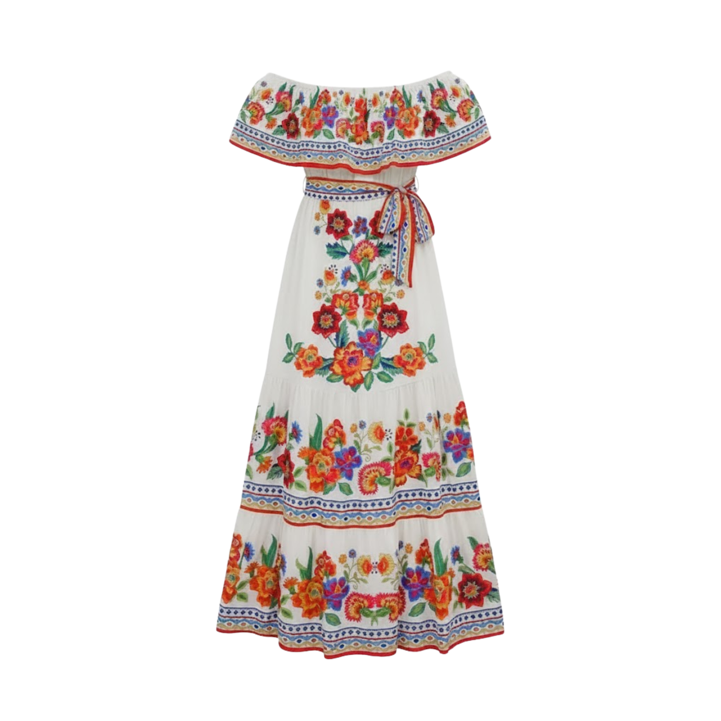 Floral Off-Shoulder Maxi Dress - Ankle-Length A-Line Asymmetrical Gown with Slash Neck