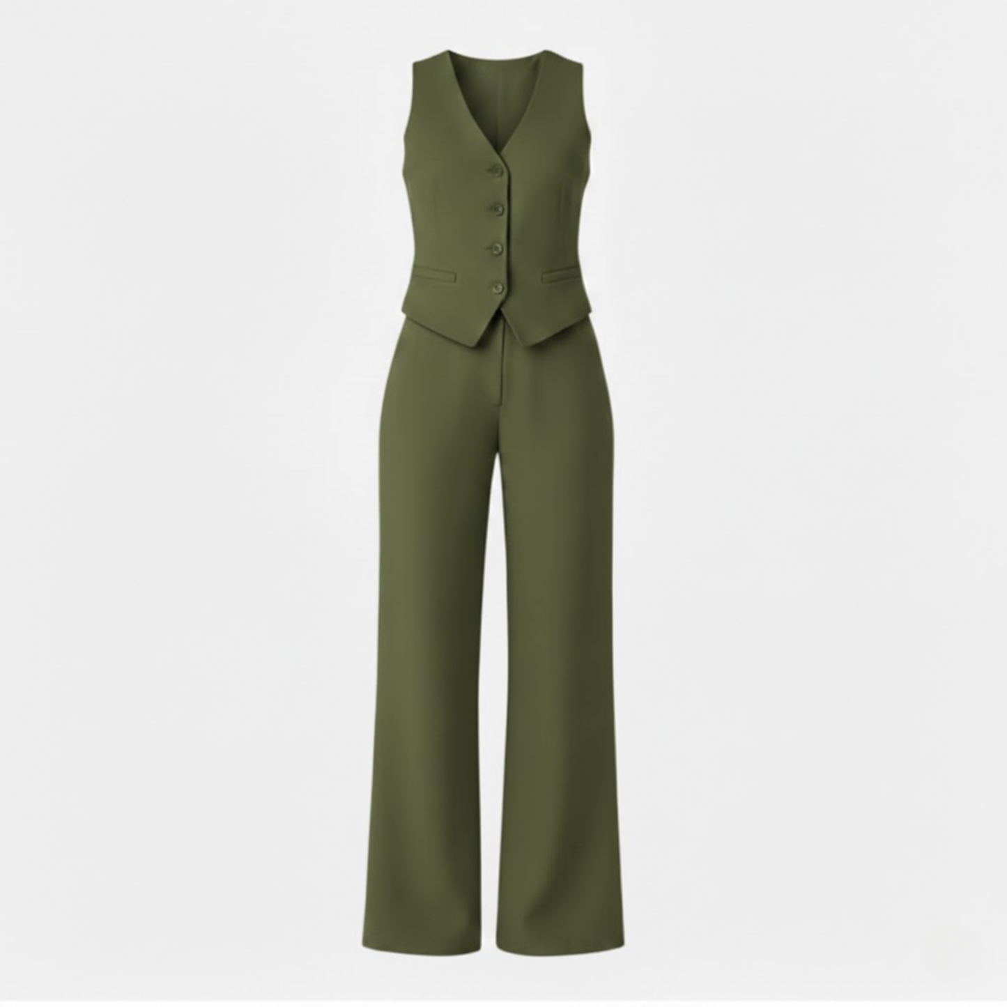 Women's V-Neck Sleeveless Waistcoat and High Waist Wide Leg Trousers Set