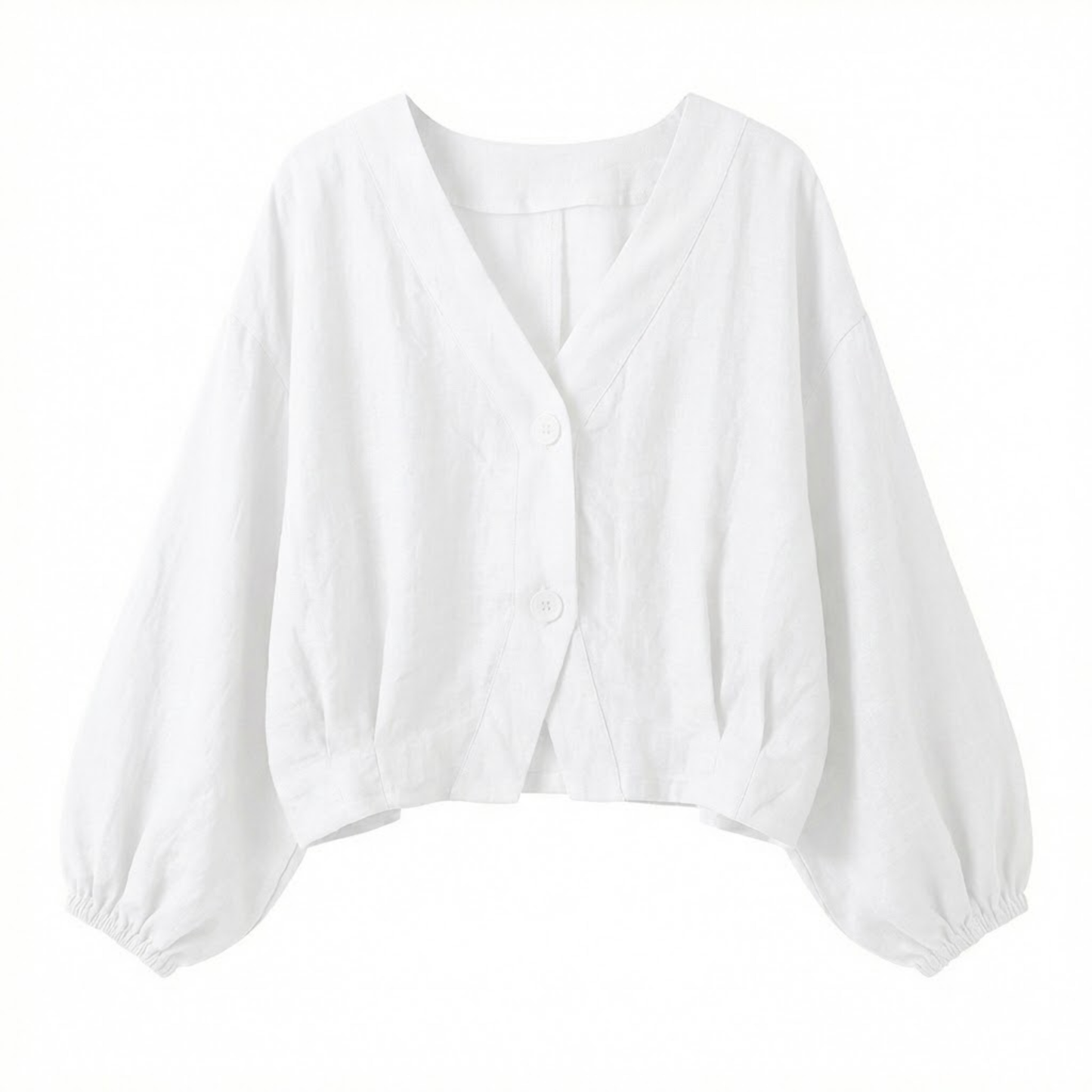 Lightweight Women's V-Neck Cotton Blouse with Batwing Sleeves - Casual Button Down Top