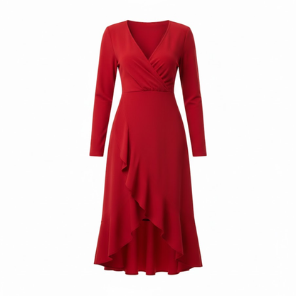 Elegant Women's V-Neck Midi Sheath Dress with Pleated Hem and Front Slit for Special Occasions