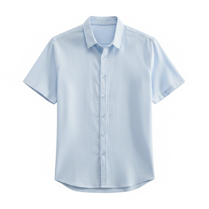 Men's Casual Short Sleeve Linen Shirt with Square Collar - Loose Fit Summer Top