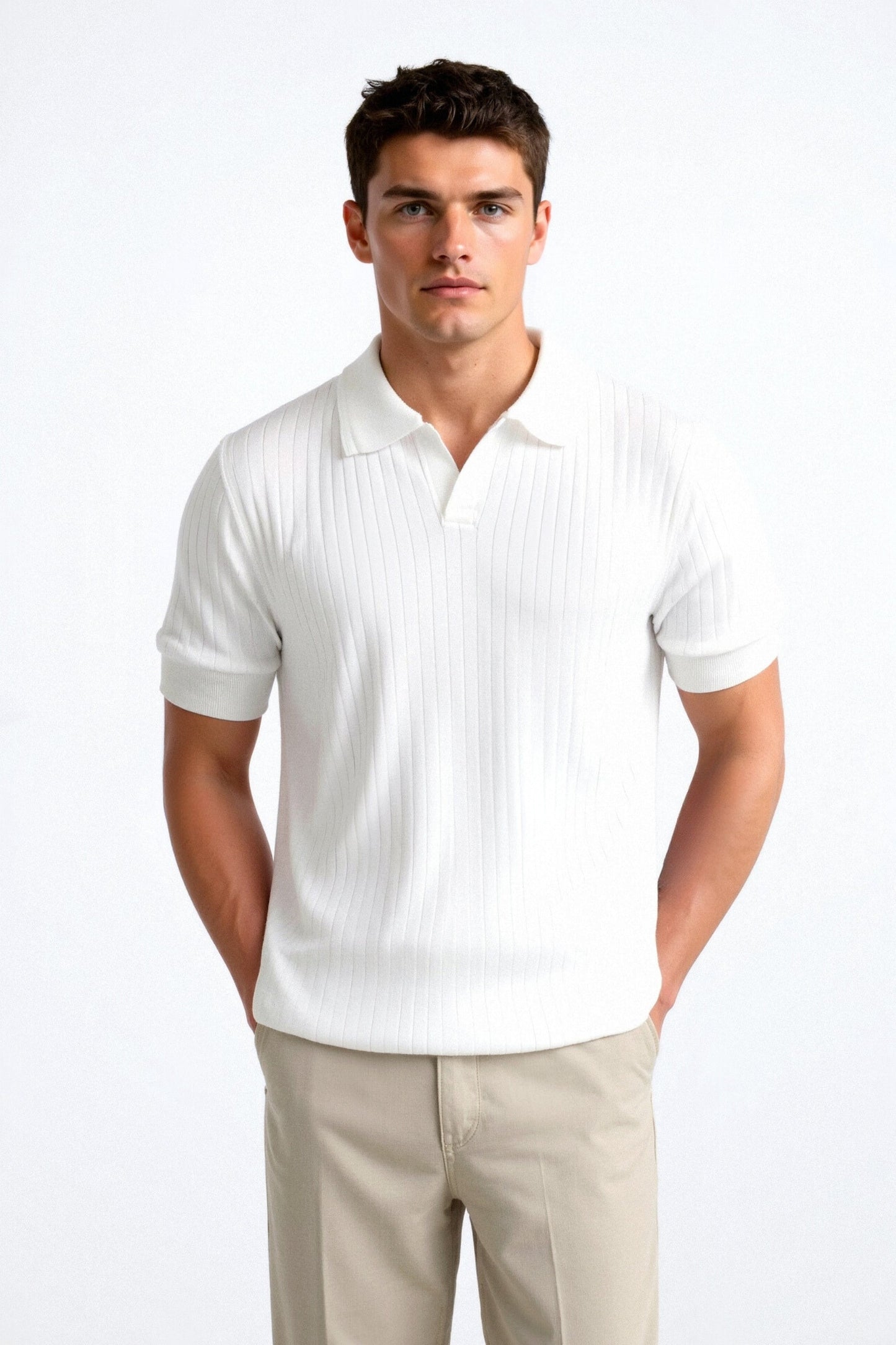 Men's Ribbed Cotton Polo Shirt - Stylish Casual Wear