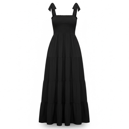 Women's Sleeveless Square Neck Maxi Dress - Spaghetti Strap Tiered A-Line Long Gown for Summer Events