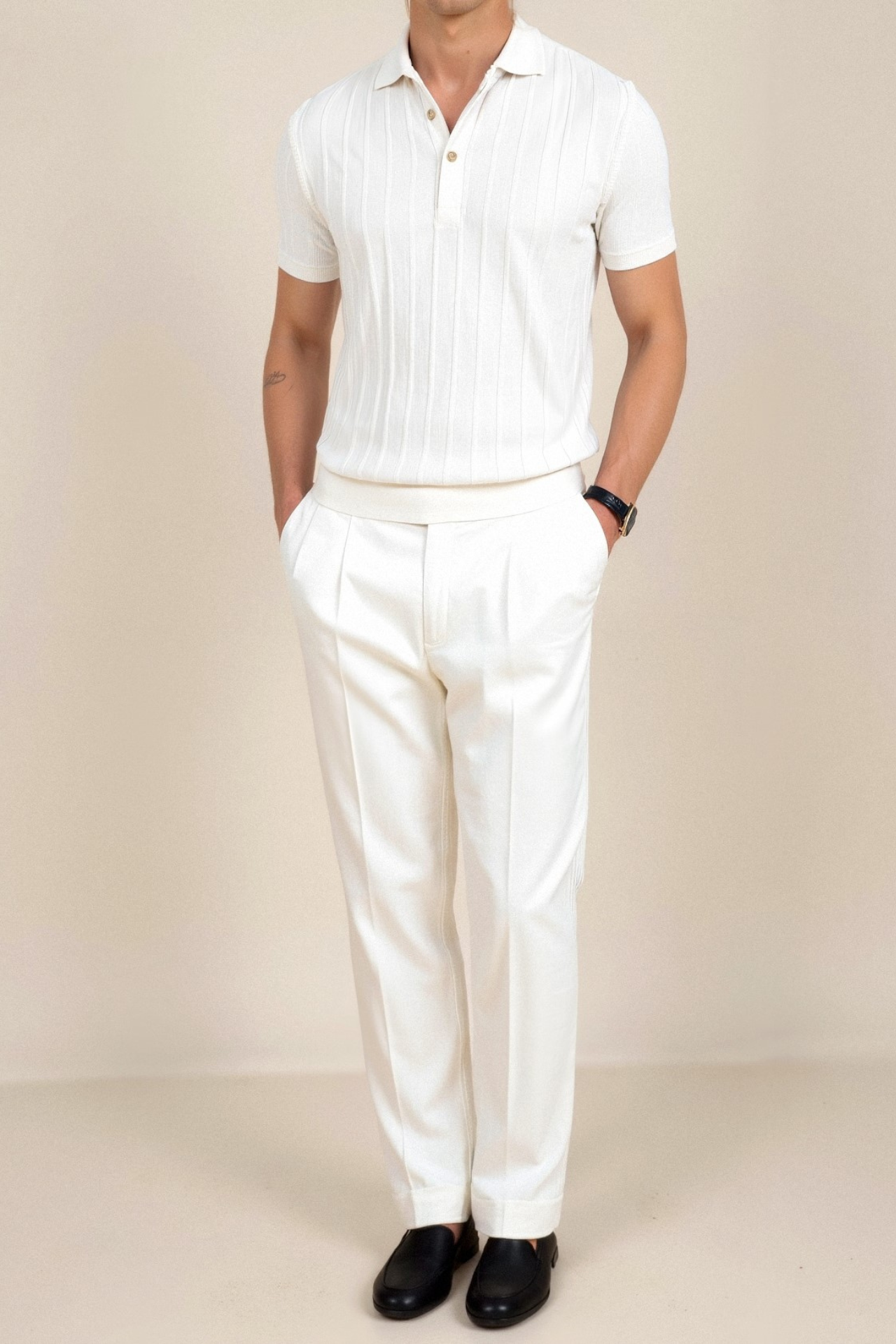 Men's Short Sleeve Polo Shirt with Vertical Stripes - Casual Summer Fashion