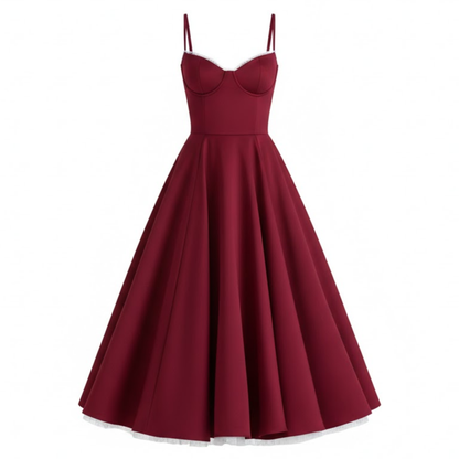 Embroidered V-Neck Sleeveless Corset Midi Dress - A-Line Flare Evening Party Gown