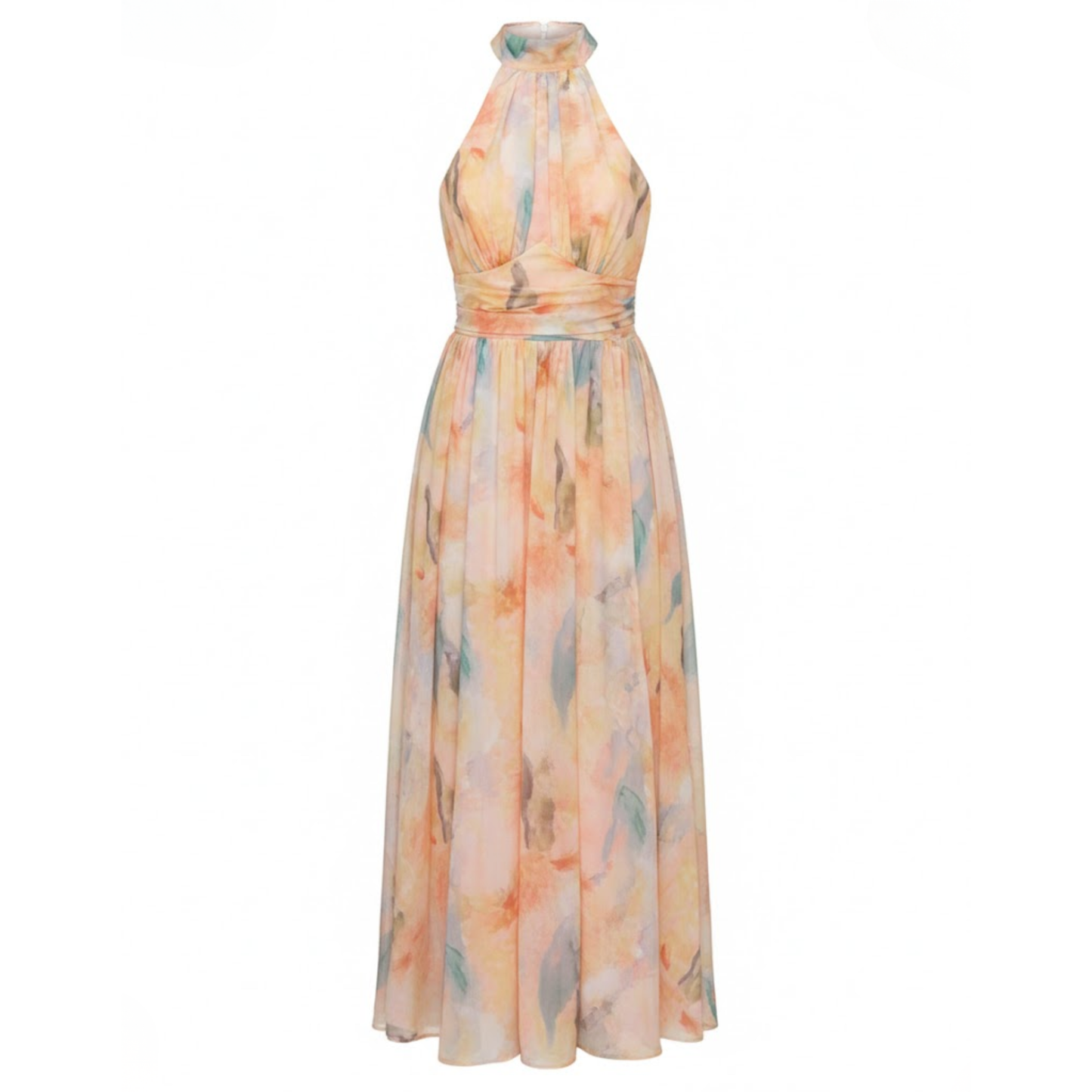 Halter Neck Floral Print Maxi Dress Sleeveless Backless A-Line Holiday Party Gown