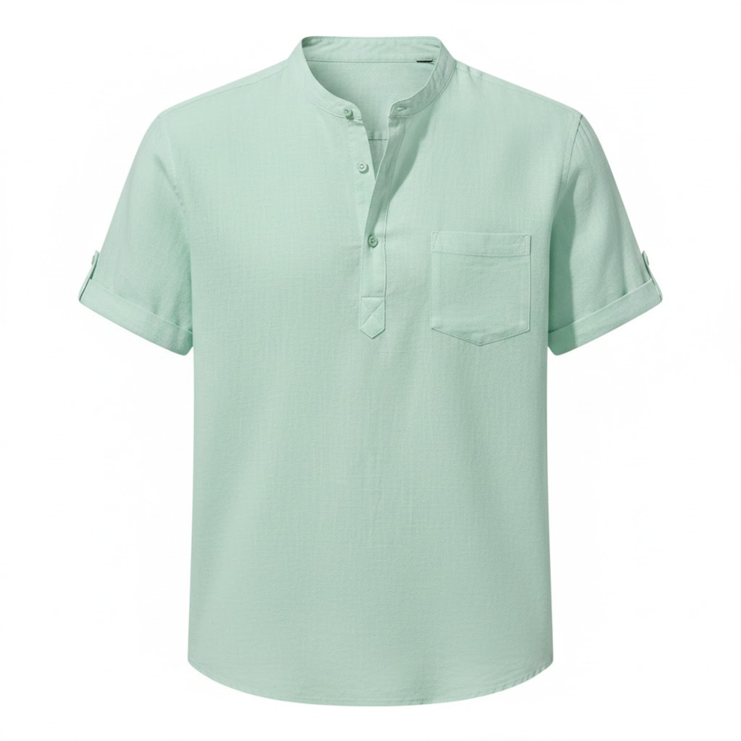 Men's Short Sleeve Cotton Linen Henley Shirt - Breathable Casual Beach Top with Pocket