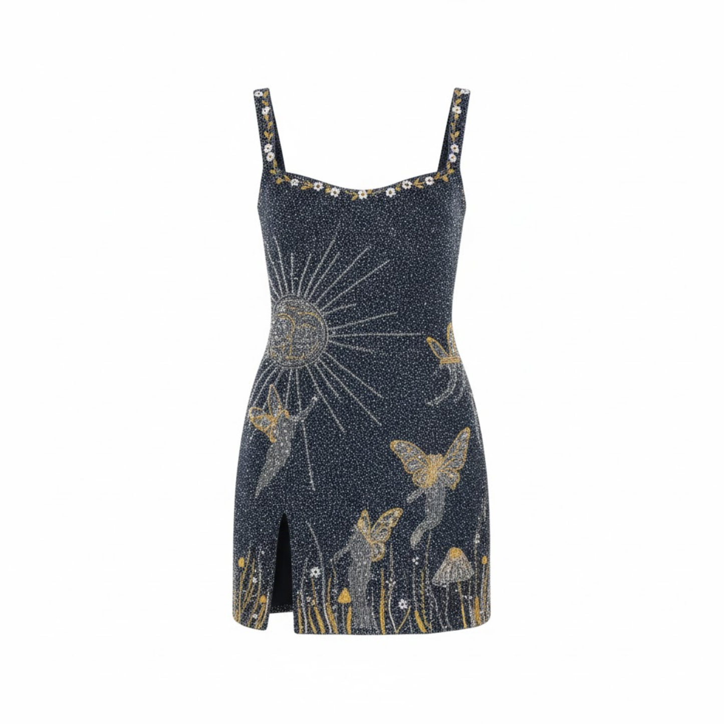 Embroidered Spaghetti Strap Mini Dress with Side Slit for Women