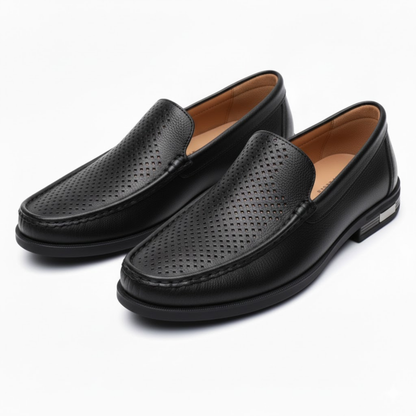 Men's Breathable Leather Slip-On Loafers - Perforated Formal Shoes for Office and Weddings