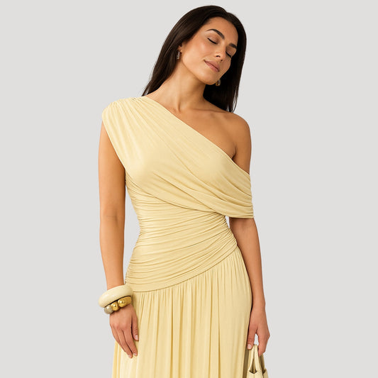 Elegant One-Shoulder Ruched Maxi Dress for Women | Summer Fashion Essential