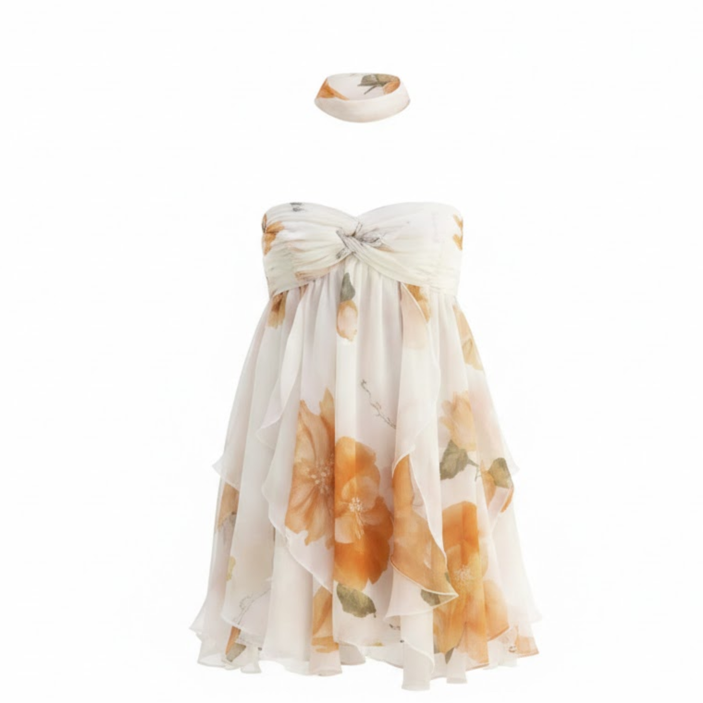 Women's Sleeveless Printed Backless Mini Dress with Ruffles and Pleats - A-Line Party Dress