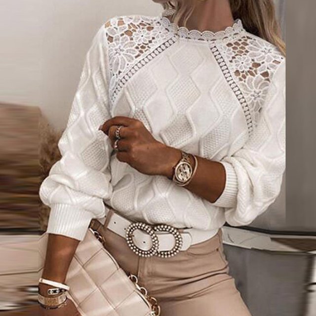 Sara - Elegant jumper with lace embroidery and hem stitch