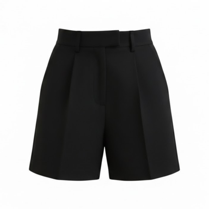 Women's High-Waisted Tailored Shorts with Button Fly and Side Pockets - Stylish Summer Apparel