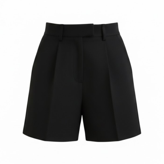 Women's High-Waisted Tailored Shorts with Button Fly and Side Pockets - Stylish Summer Apparel