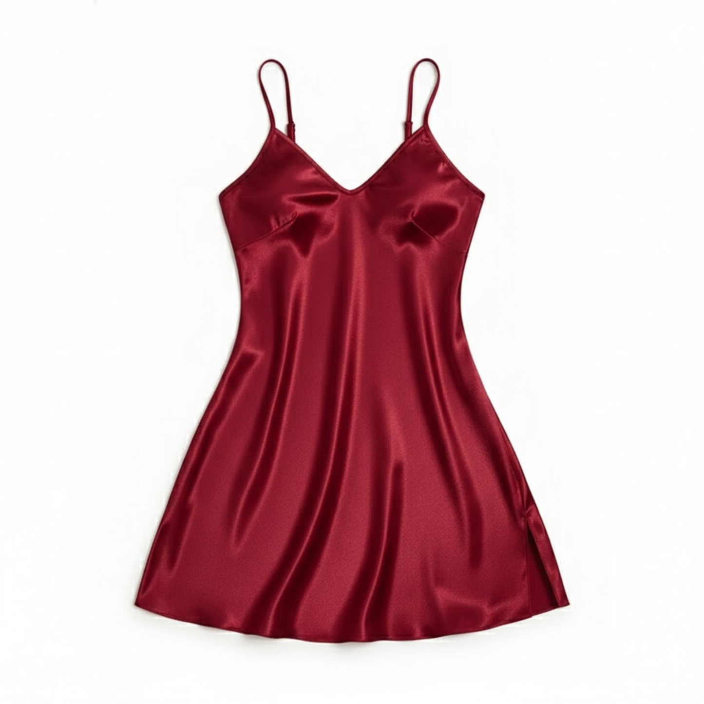 Elegant Satin Lace Trim Nightgown with Adjustable Spaghetti Straps - Mini Sleepwear for Women