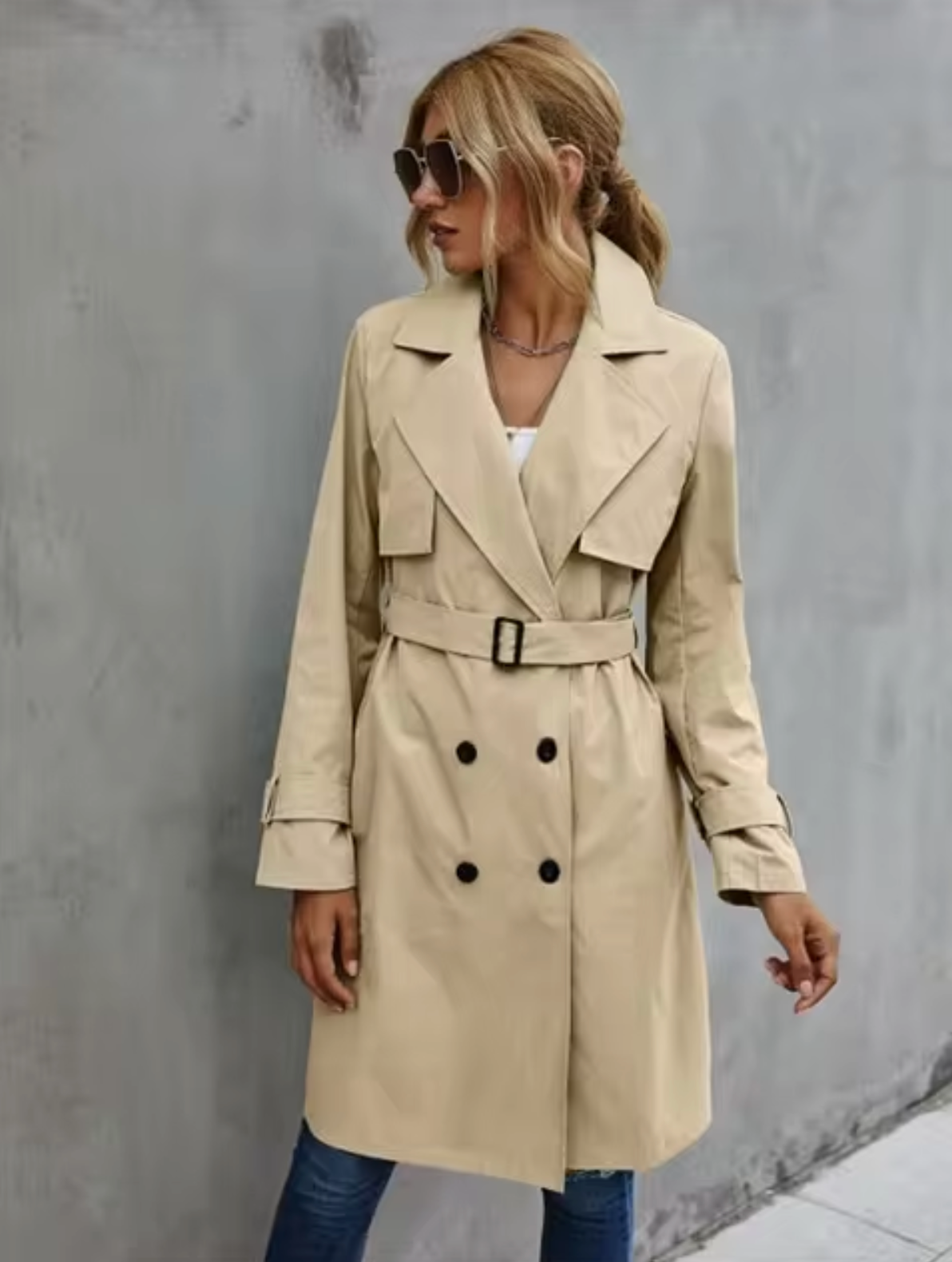 Double Breasted Women's Classic Trench Coat - Timeless Outerwear for All Seasons
