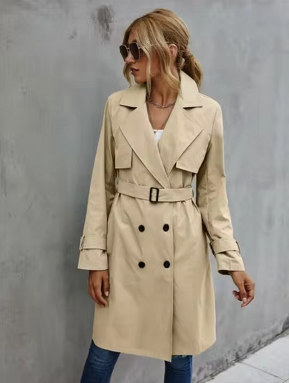 Double Breasted Women's Classic Trench Coat - Timeless Outerwear for All Seasons