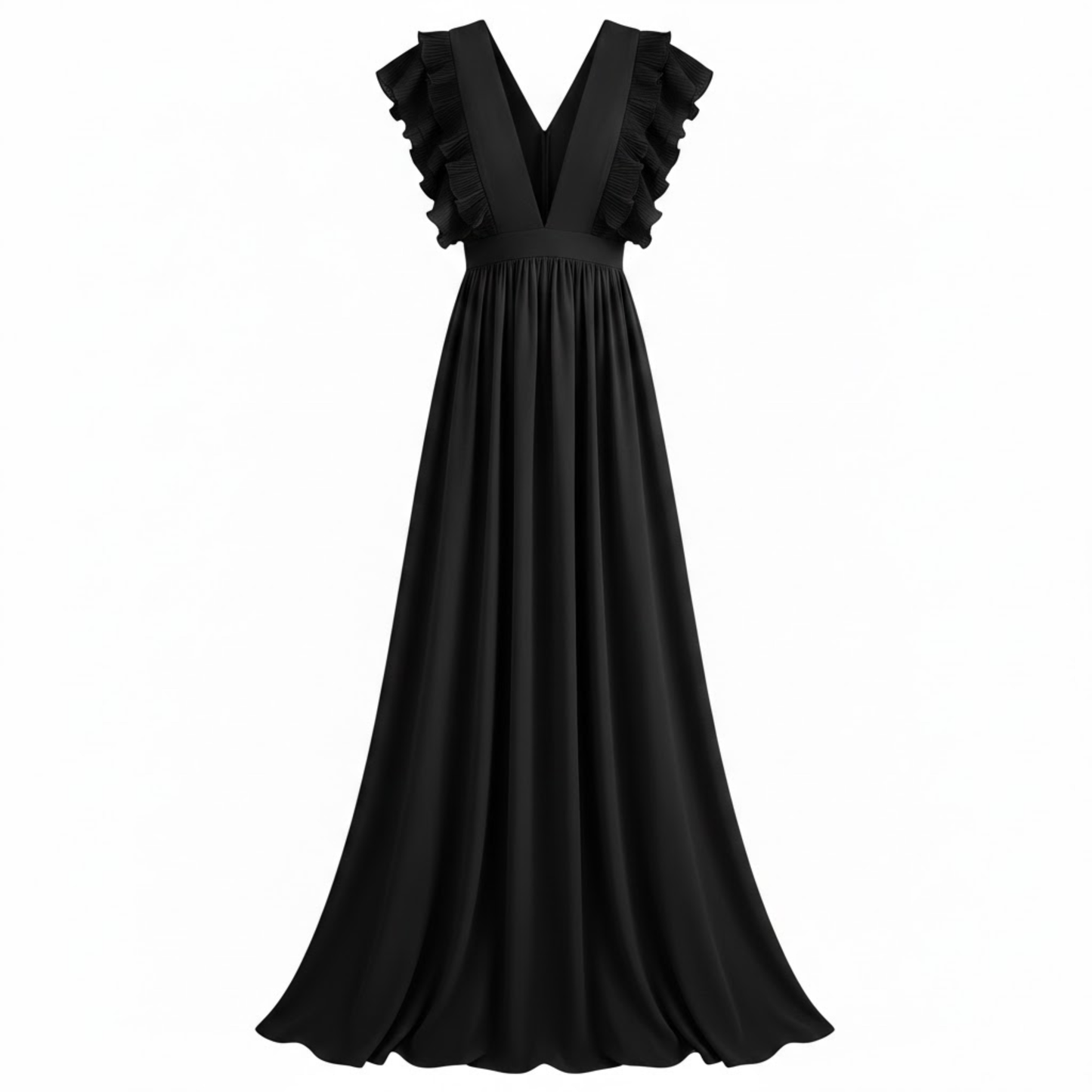 Elegant V-Neck Ankle-Length Maxi Dress with Pleated A-Line Skirt and Flowing Sleeves for Parties