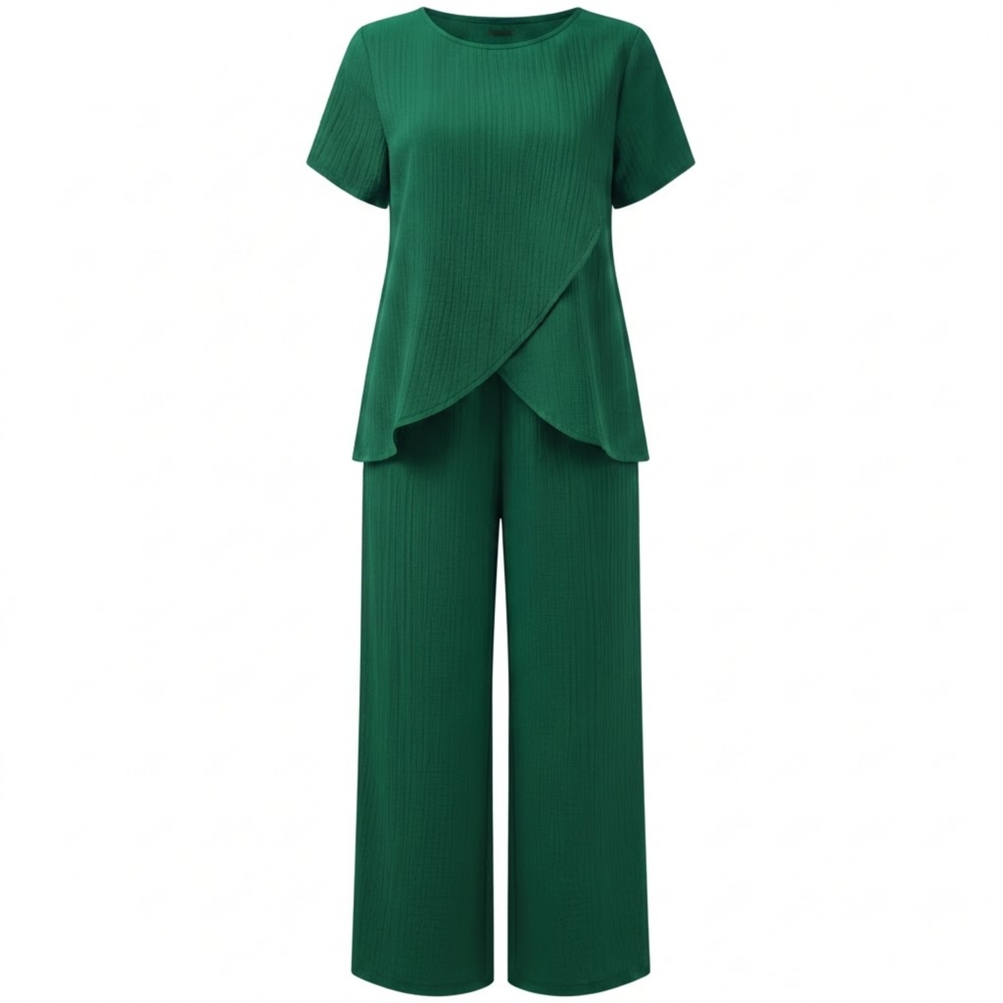 Women's Casual Two-Piece Set with Asymmetrical Split Top and Wide Leg Pants