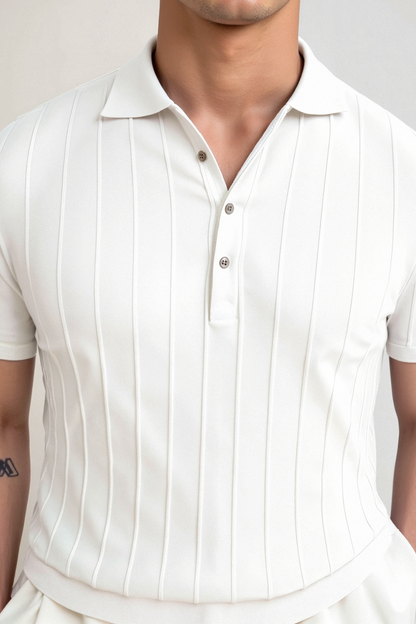 Men's Short Sleeve Polo Shirt with Vertical Stripes - Casual Summer Fashion
