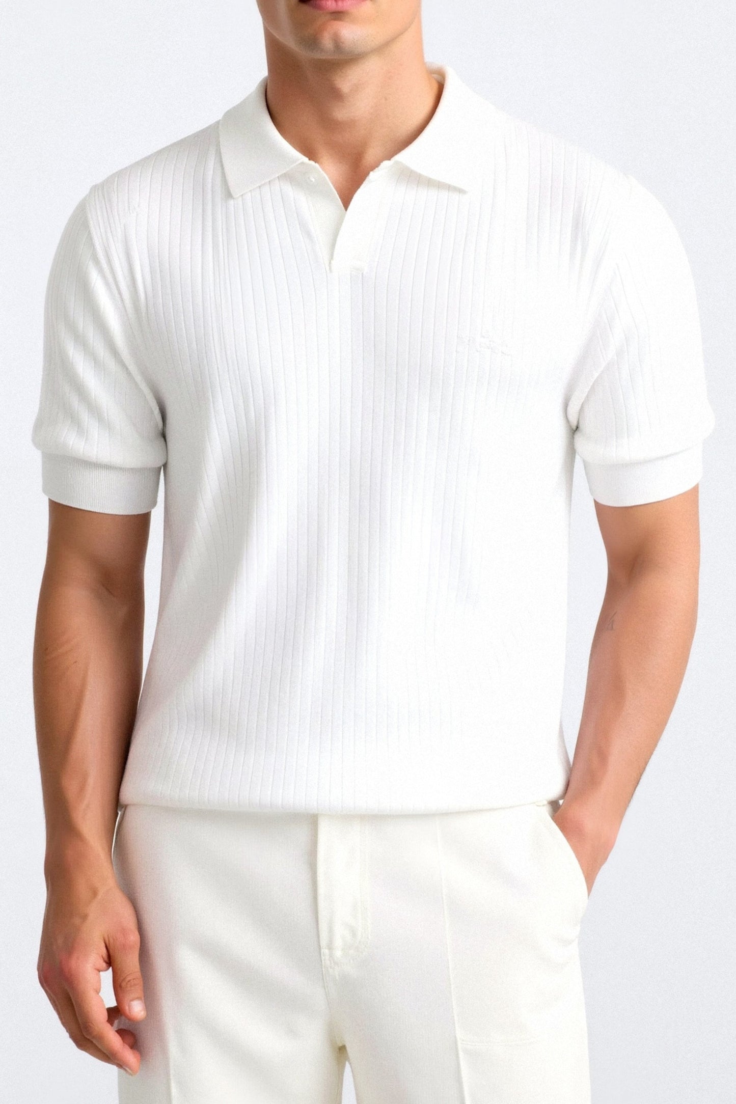 Men's Ribbed Cotton Polo Shirt - Stylish Casual Wear