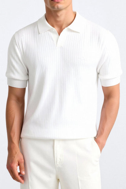 Men's Ribbed Cotton Polo Shirt - Stylish Casual Wear