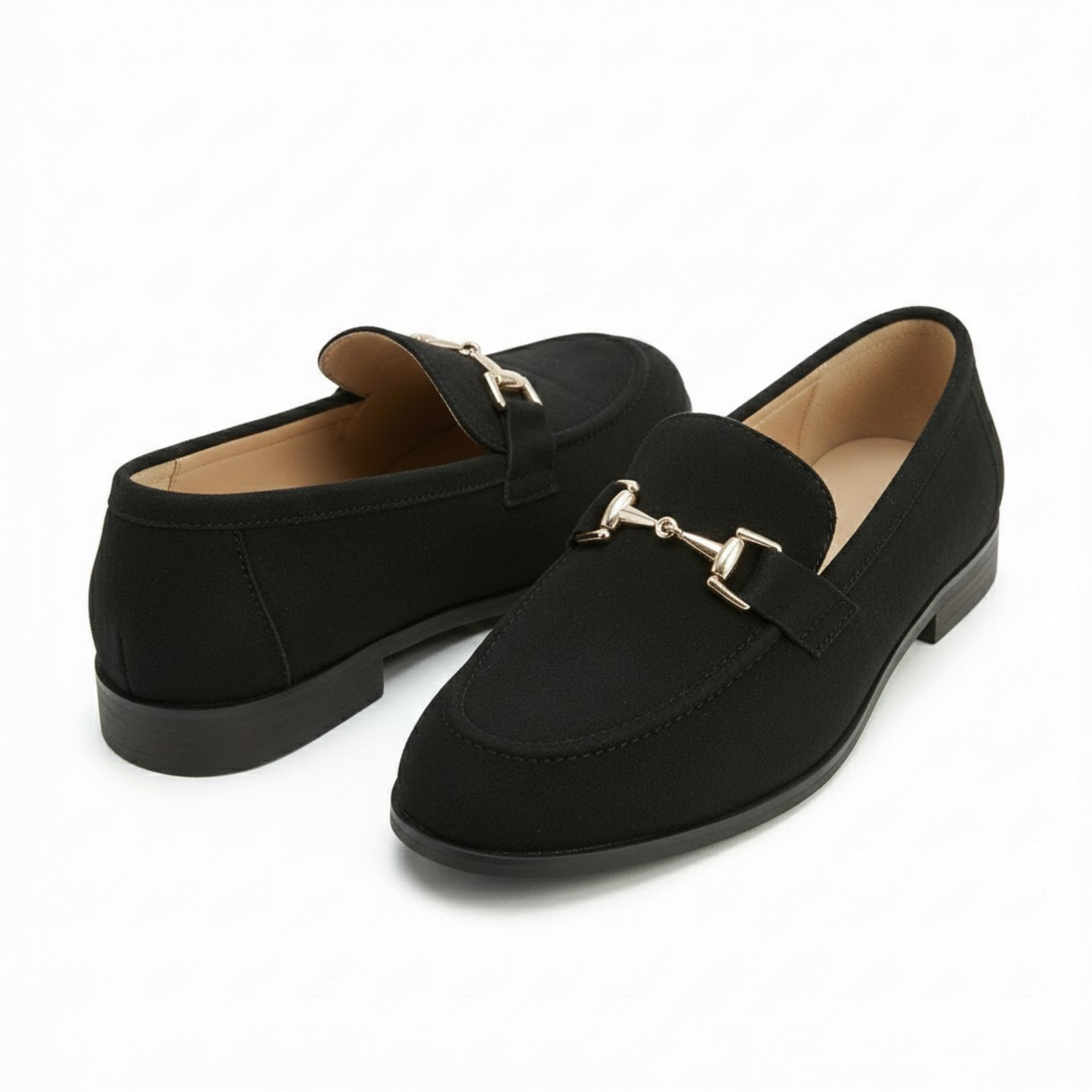 Men's Pointed Toe Patent Leather Loafers for Weddings with Gold Metal Buckle