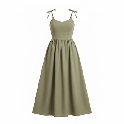Women's Sleeveless V-Neck A-Line Midi Dress with Pockets and Spaghetti Straps for Casual Wear