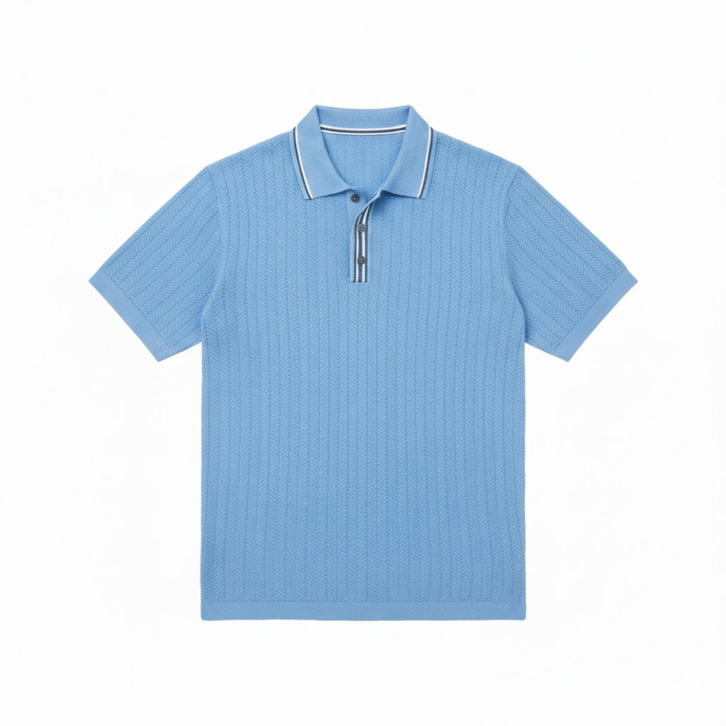 Men's Casual Short Sleeve Knit Polo Shirt - Retro Textured Viscose Button-Down Tee