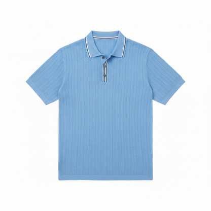 Men's Casual Short Sleeve Knit Polo Shirt - Retro Textured Viscose Button-Down Tee