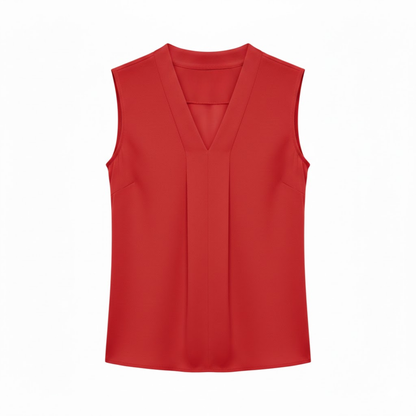 Elegant Women's Sleeveless Chiffon V-Neck Blouse with Loose Fit and Draped Front Design