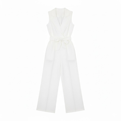 Sleeveless Tailored Waist Jumpsuit with Wide Leg Design for Effortless Style