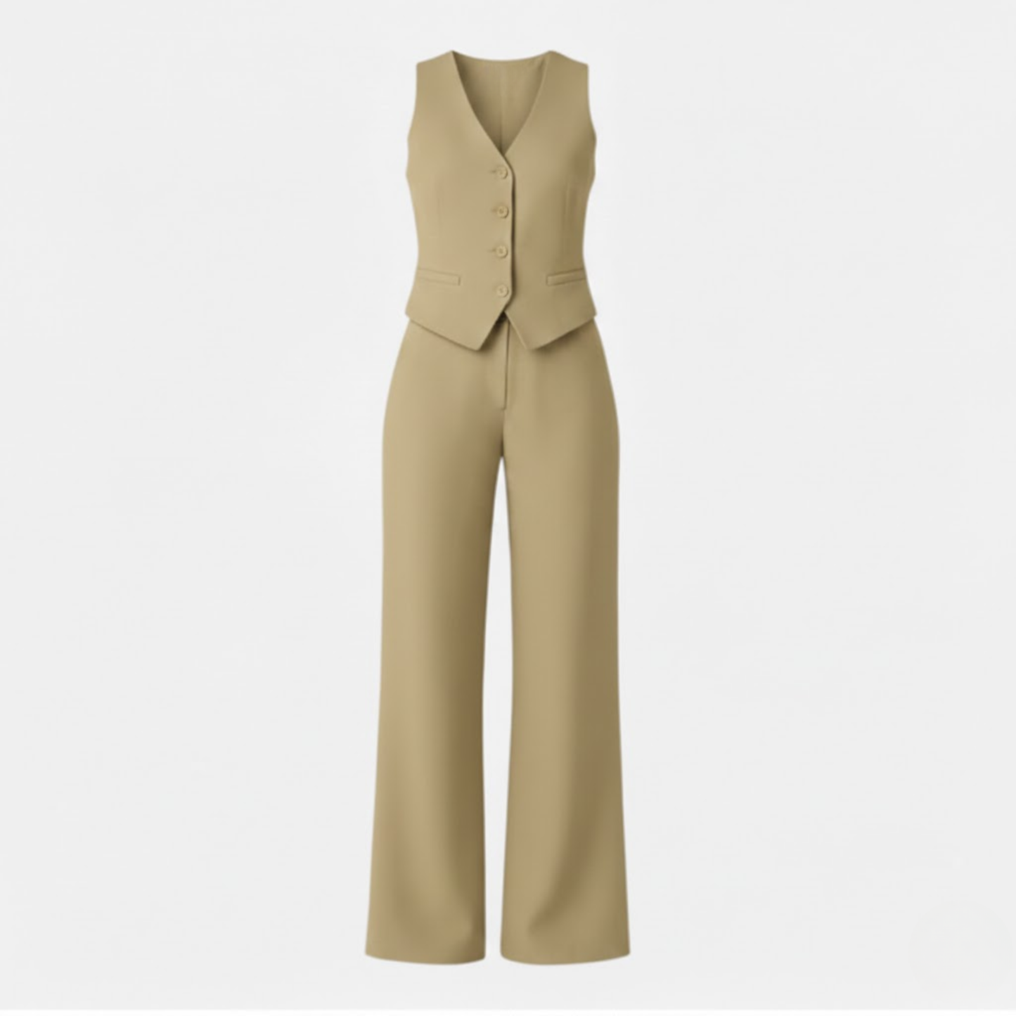 Women's V-Neck Sleeveless Waistcoat and High Waist Wide Leg Trousers Set
